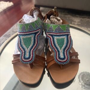 PIKOLINOS Green and Blue Beaded Sandals